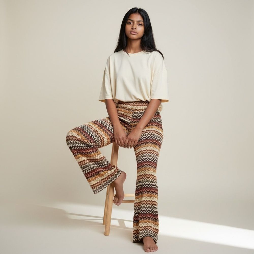 Paradise Aztec Print Palazzo Pants Orange Combo L